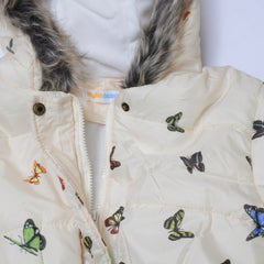 Full Sleeves Solid Padded Printed Faux Fur Hooded Jacket From 3 Years-8 Years