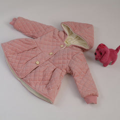 Full Sleeves Velveted Quilted Long Coat and Warm Printed Legging Set With Carrot Brooch & Sling Bag From 9 Months-5 Years