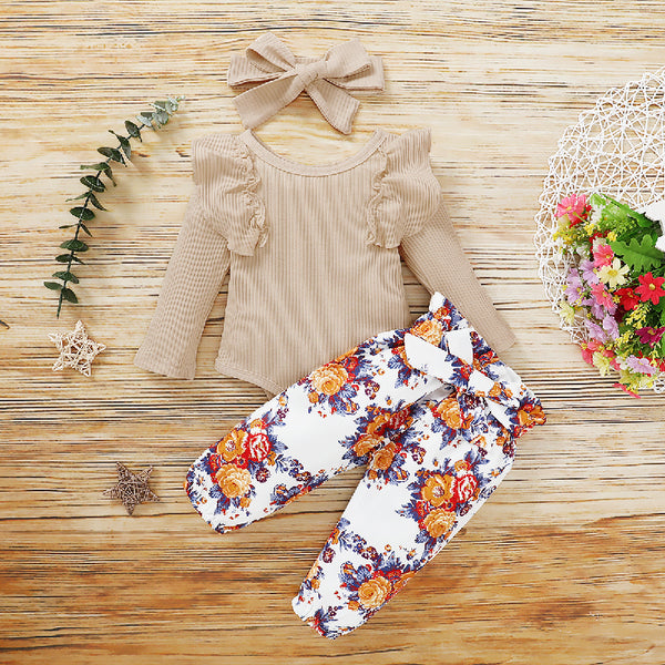 Stylish Top With Flower Print Pants n Bow From 3 Months - 3 Years