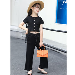 Half Sleeves Crop Top With High Waist Long Pants From 3-9 Years