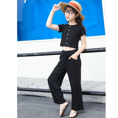 Half Sleeves Crop Top With High Waist Long Pants From 3-9 Years