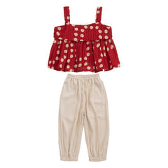 Red Sleeveless Polka Dot peplum Crop Top With Pants From 3-9 Years