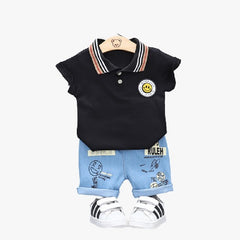 Half Sleeves T-Shirt & Blue Denim  Shorts Set From 9 Months-4 Years