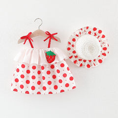 Singlet Sleeves Printed Frock with Hat From 9 Months-4 Years