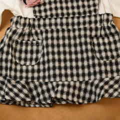 Full Sleeves Stitching Plaid Fake Two-Piece Dress With Detachable Cartoon Face Brooch From 3 Months-3 Years