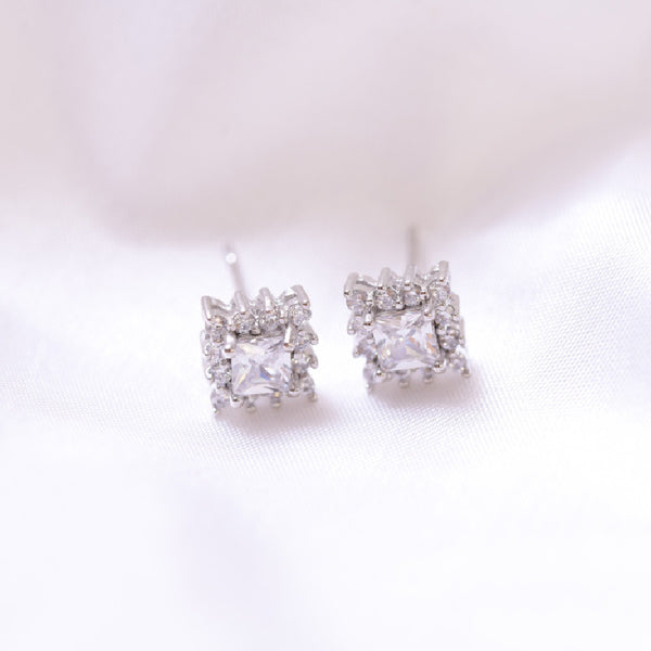 Silver Square  Studs Earrings