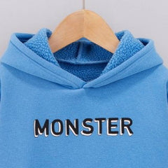 Full Sleeves Front & Back Monster Printed Kangaroo Pocket Hooded Sweatshirt From 9 months-5 Years