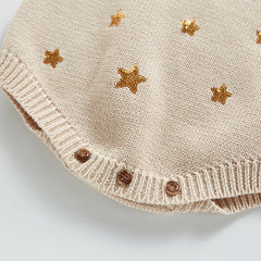 Glittery Star Sweatshirt Style Onesie From New Born-3 Years