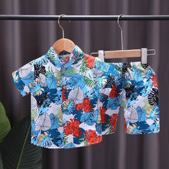 Half Sleeves Hawaiian Tropical Beach Style T-Shirt & Shorts Set From 9 Months-4 Years