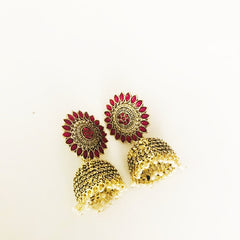 Pink-Gold plated Floral jhumkas earrings