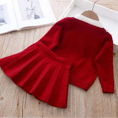 Red Full Sleeves Front Open Winter Top and Skirt From 1-5 Years