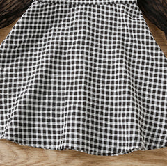 Black Full Puff Sleeves Checked Netted Frock From 1- 6 years