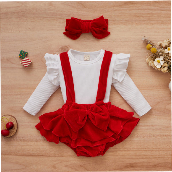 Red n White Girls Cotton Full Sleeves Top and Skirt Set From 3 Months-3 years