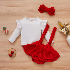 Red n White Girls Cotton Full Sleeves Top and Skirt Set From 3 Months-3 years