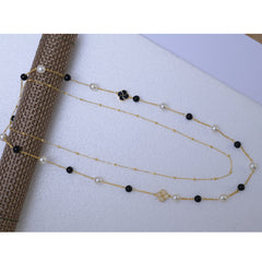 Rose-Gold Plated Floral Long Layered Necklace