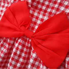 Sleeveless Checked Print Bow Attached Frock with Hat From 9 Months-4 Years