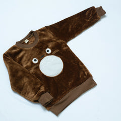 Velvety Flannel Autumn Wear Owl Embroidered Track Suit Set From 9 Months-7 Years