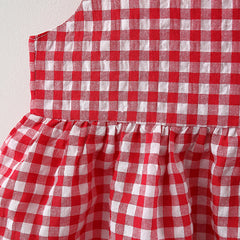 Sleeveless Checked Print Bow Attached Frock with Hat From 9 Months-4 Years