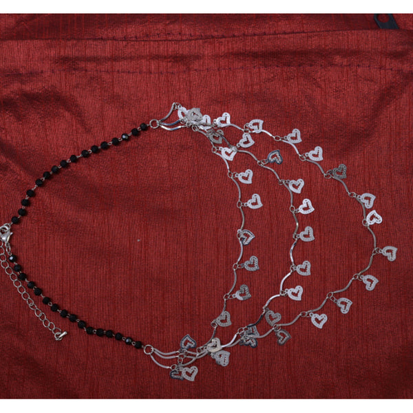 Silver  Heart Charm Multi- Layered Necklace