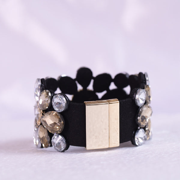 Black Handcrafted Floral Magnetic Wraparound Bracelet