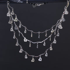 Silver  Heart Charm Multi- Layered Necklace