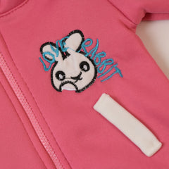 Velvety  Full Sleeves Rabbit Print Thick Warm Fleece Ear Hoodie With Joggers From 9 Months-4 Years