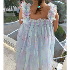 Off Shoulder Accordion Pleated with Corsage Applique Sequin Tulle  Dress From 9 Months-6 Years