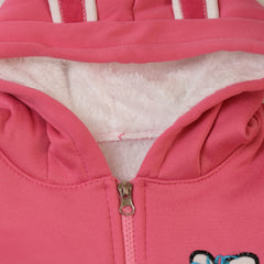 Velvety  Full Sleeves Rabbit Print Thick Warm Fleece Ear Hoodie With Joggers From 9 Months-4 Years