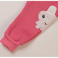 Velvety  Full Sleeves Rabbit Print Thick Warm Fleece Ear Hoodie With Joggers From 9 Months-4 Years