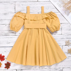 Bell Sleeves Cold Shoulder Frock With Belt From 1- 5 Years