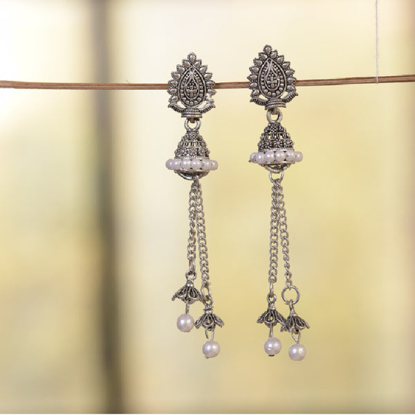 Oxidised silver plated jhumkas earrings