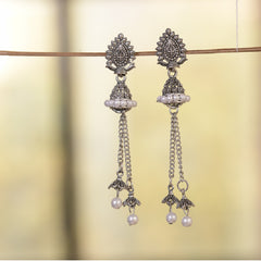 Oxidised silver plated jhumkas earrings