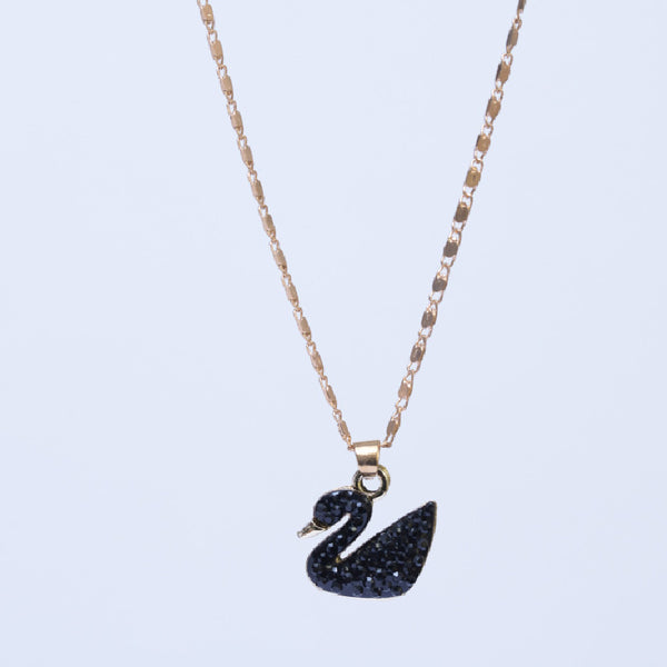 Black Crystal Iconic Swan Pendant With Chain