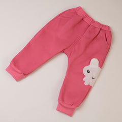 Velvety  Full Sleeves Rabbit Print Thick Warm Fleece Ear Hoodie With Joggers From 9 Months-4 Years