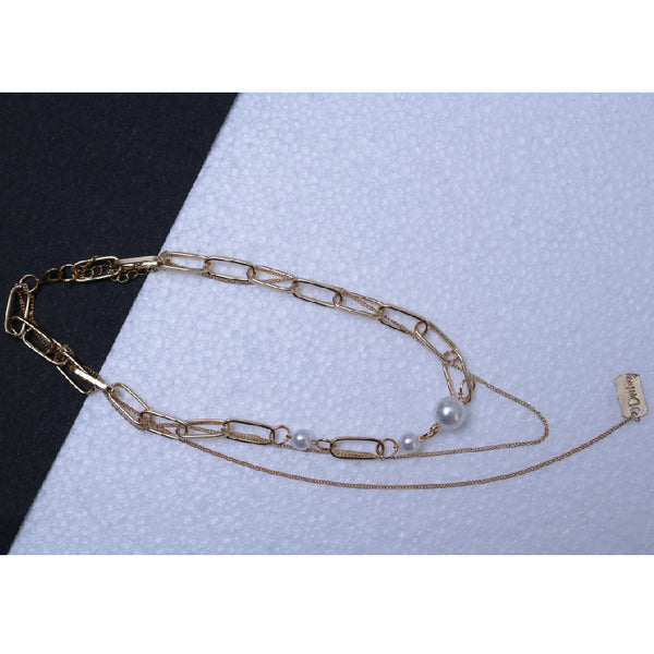 Gold Plated Long Layered Contemporary Necklace