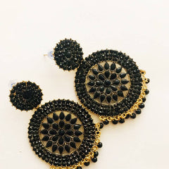 Black Contemporary Circular Drop Earrings