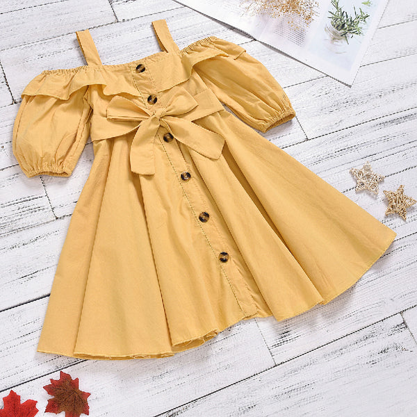 Bell Sleeves Cold Shoulder Frock With Belt From 1- 5 Years