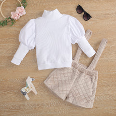 Full Sleeves Puff Style High Neck Top n Dungaree From 1-6 years