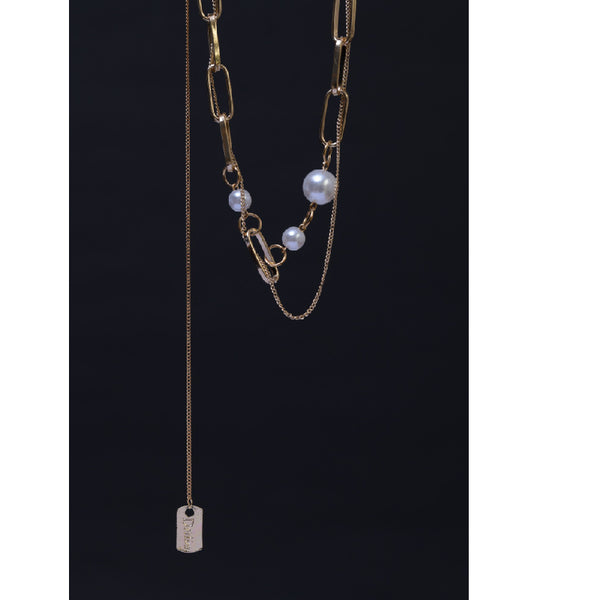 Gold Plated Long Layered Contemporary Necklace