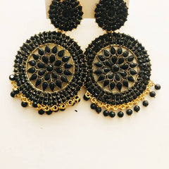 Black Contemporary Circular Drop Earrings