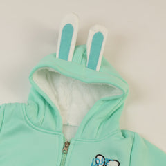 Velvety  Full Sleeves Rabbit Print Thick Warm Fleece Ear Hoodie With Joggers From 9 Months-4 Years