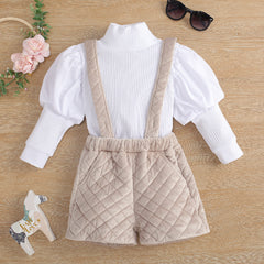 Full Sleeves Puff Style High Neck Top n Dungaree From 1-6 years