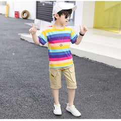 Half Sleeves Striped Multicolour T-Shirt & Shorts  Set From 2-11 years