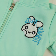 Velvety  Full Sleeves Rabbit Print Thick Warm Fleece Ear Hoodie With Joggers From 9 Months-4 Years