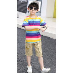 Half Sleeves Striped Multicolour T-Shirt & Shorts  Set From 2-11 years