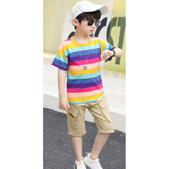 Half Sleeves Striped Multicolour T-Shirt & Shorts  Set From 2-11 years