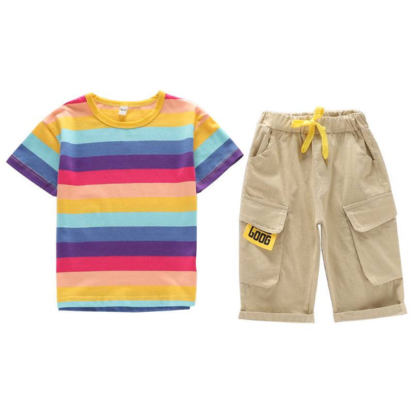 Half Sleeves Striped Multicolour T-Shirt & Shorts  Set From 2-11 years