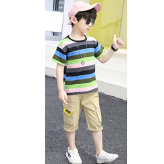 Half Sleeves Striped Multicolour T-Shirt & Shorts  Set From 2-11 years