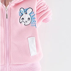 Velvety  Full Sleeves Rabbit Print Thick Warm Fleece Ear Hoodie With Joggers From 9 Months-4 Years