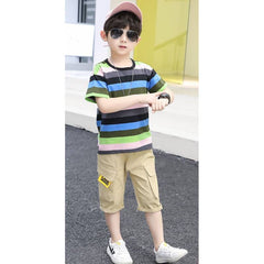 Half Sleeves Striped Multicolour T-Shirt & Shorts  Set From 2-11 years